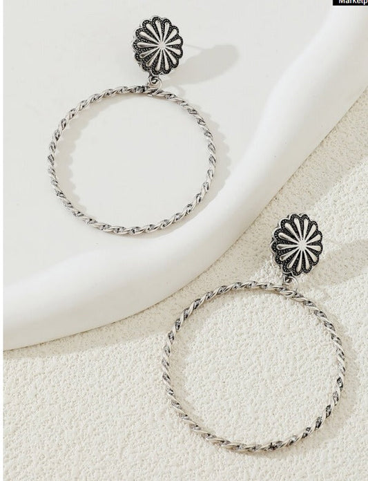 1 Pair Western Ethnic Style Antique Silver Oversized Drop Earring for Women