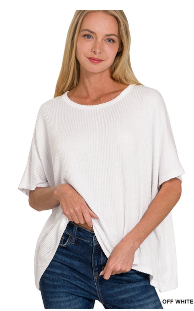 Ribbed striped oversized short sleeve top