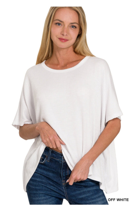 Ribbed striped oversized short sleeve top