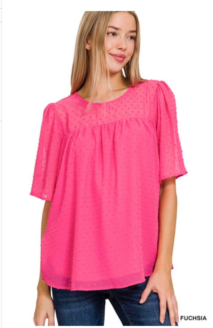 Swiss dot flutter half sleeve top