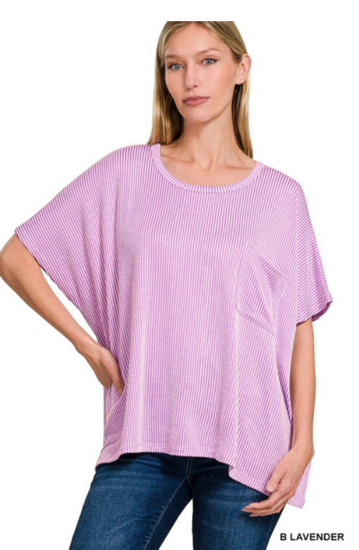 Corded rib oversized short-sleeve top lavender