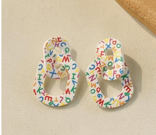 Letter Graphic Geometric Drop Earrings