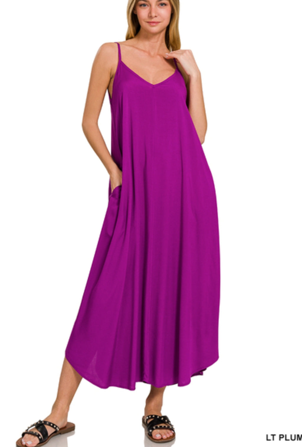 Woven arc hem cami midi dress with flowy pockets