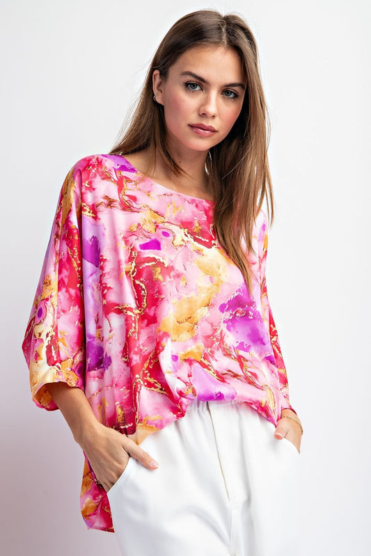 MARBLE PRINTED ROUND NECK TOP