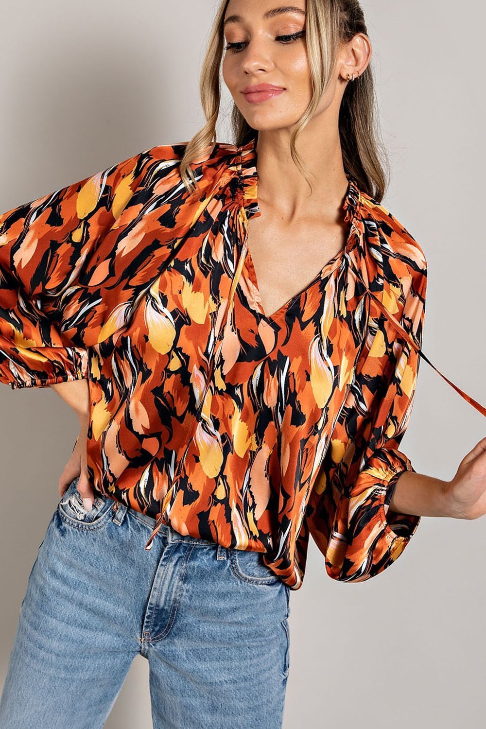 PRINTED LONG SLEEVE BLOUSE TOP