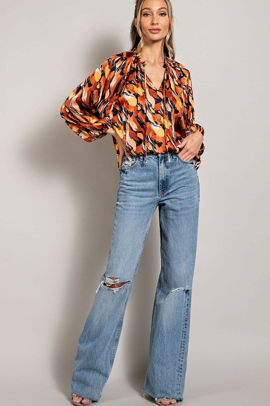PRINTED LONG SLEEVE BLOUSE TOP