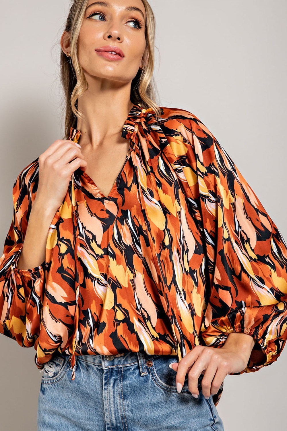PRINTED LONG SLEEVE BLOUSE TOP