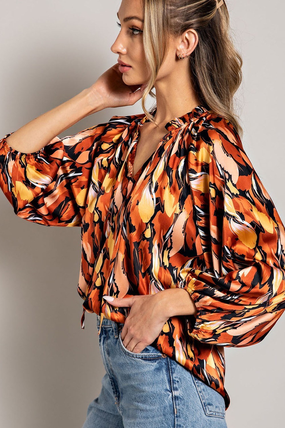 PRINTED LONG SLEEVE BLOUSE TOP