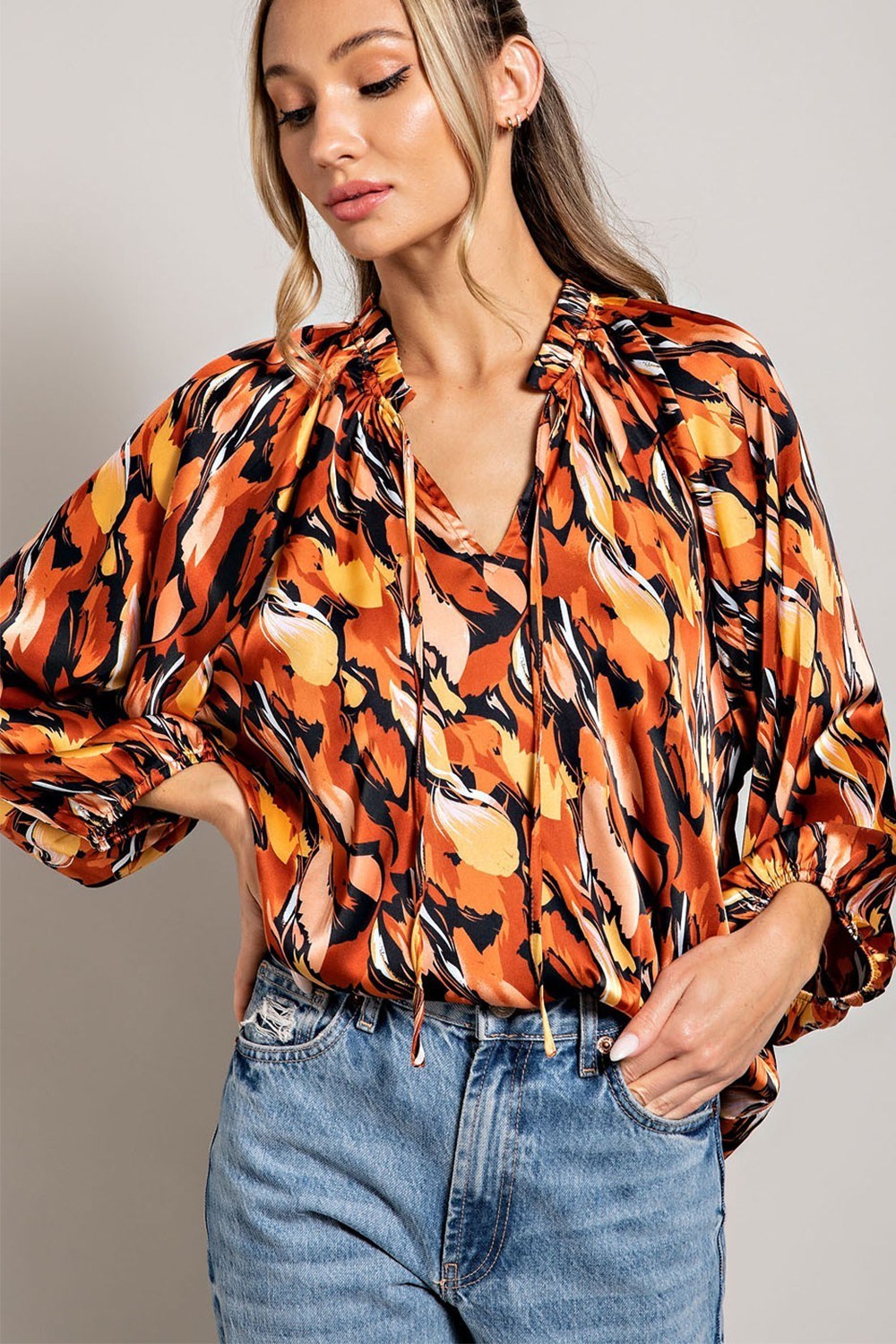 PRINTED LONG SLEEVE BLOUSE TOP