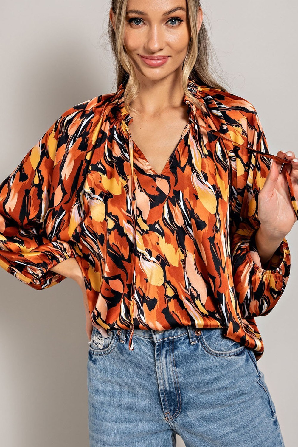 PRINTED LONG SLEEVE BLOUSE TOP