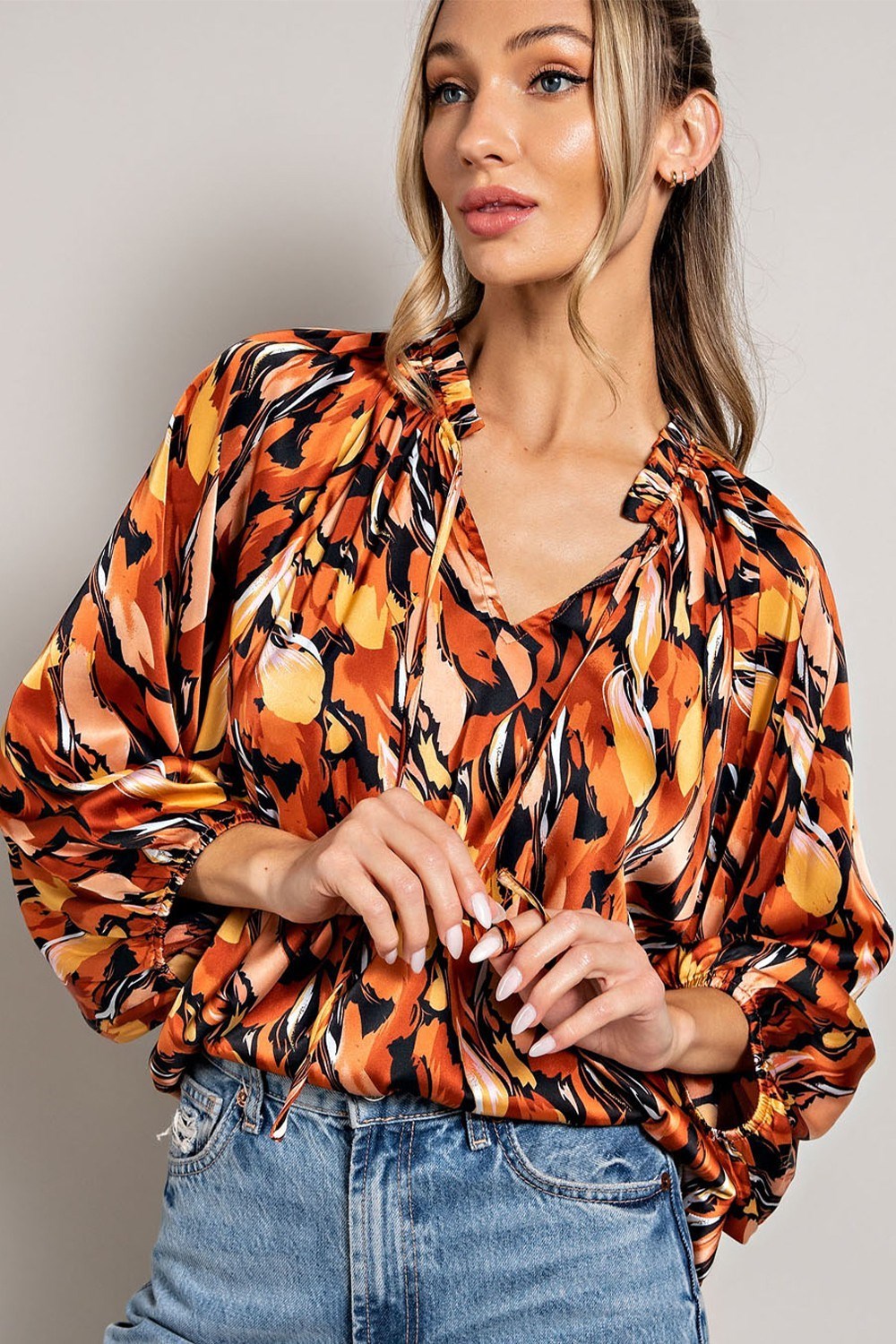 PRINTED LONG SLEEVE BLOUSE TOP