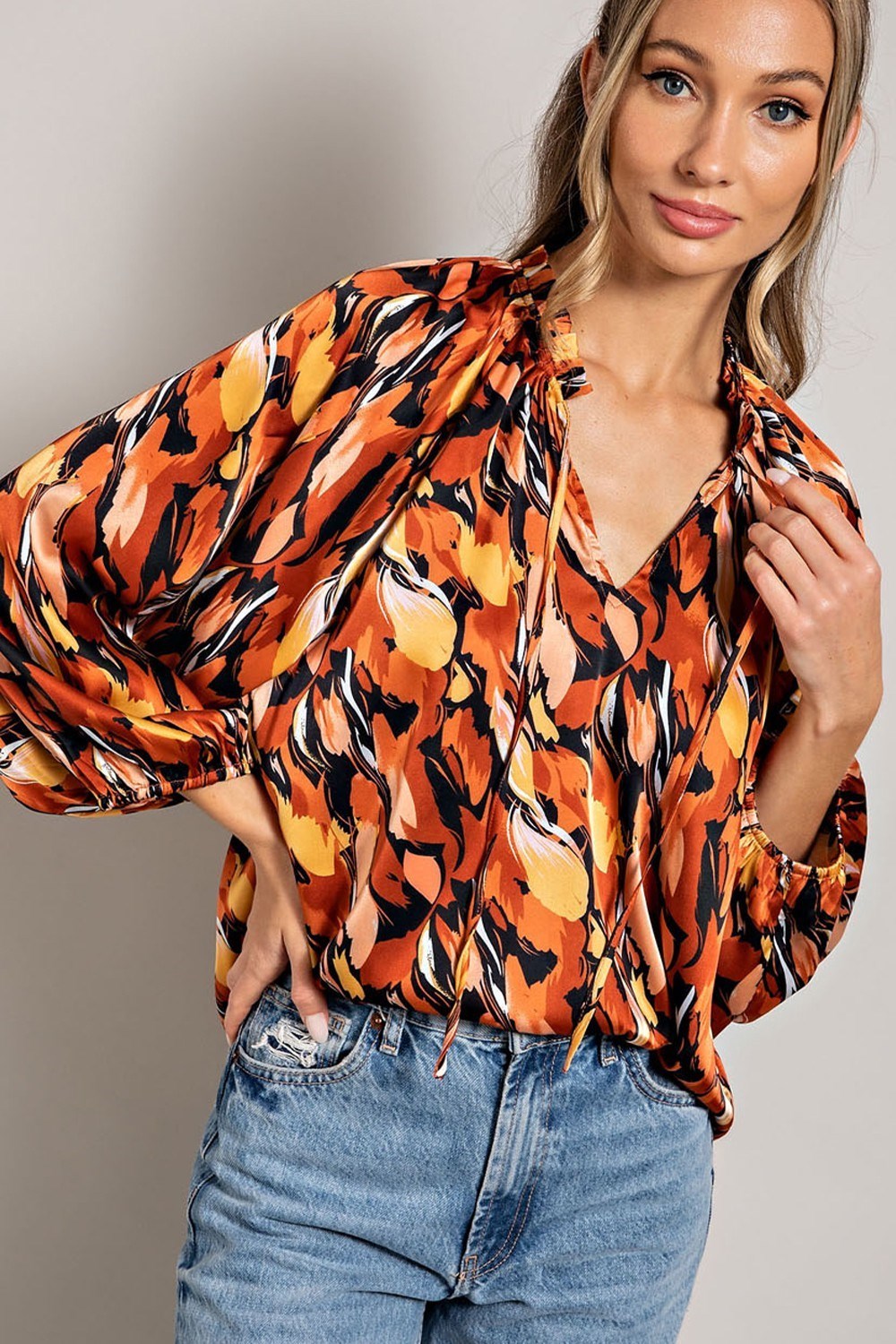 PRINTED LONG SLEEVE BLOUSE TOP