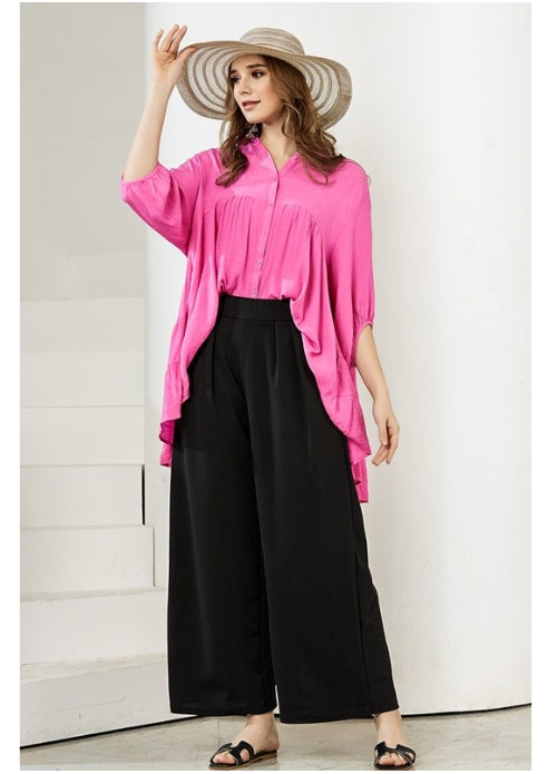 Stretch Crepe High Waist Tuck Wide Leg Pants
