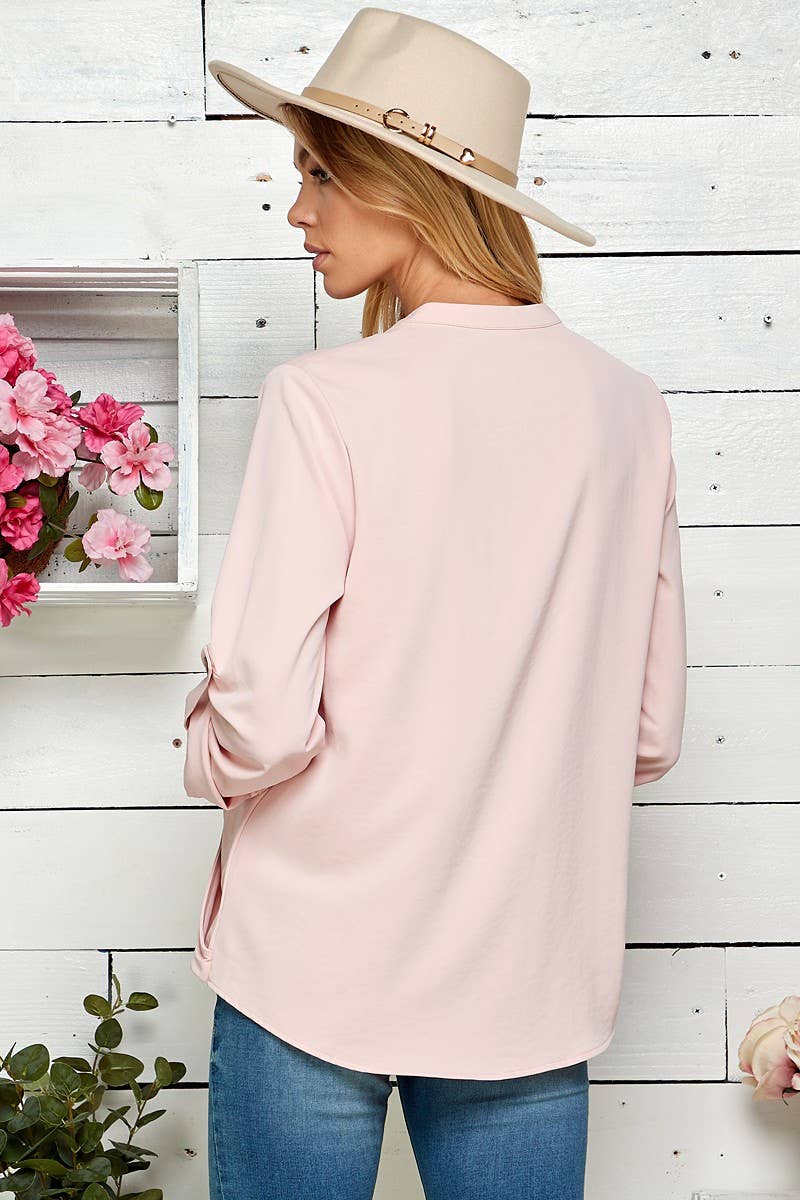 SP4732T-24926 - WOMEN SOLID WRAP CROSSOVER BLOUSE