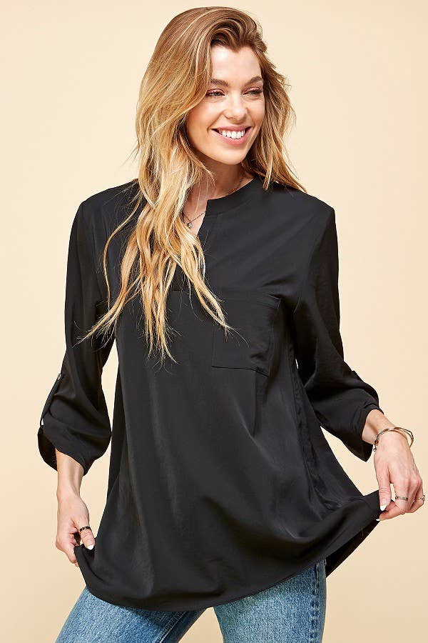 SPT5205. - WOMEN FRONT POCKET SOLID SLIT OPEN LOOSE FIT TOP CORAL