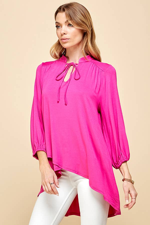 ST4061 - WOMEN SOLID COLLAR BAND WRAP TOP WITH TIE LACES