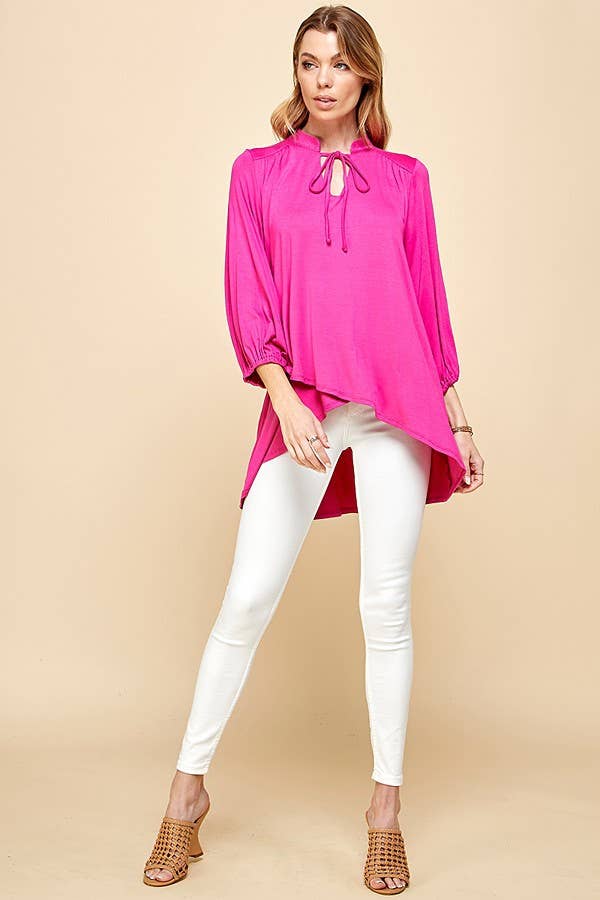 ST4061 - WOMEN SOLID COLLAR BAND WRAP TOP WITH TIE LACES