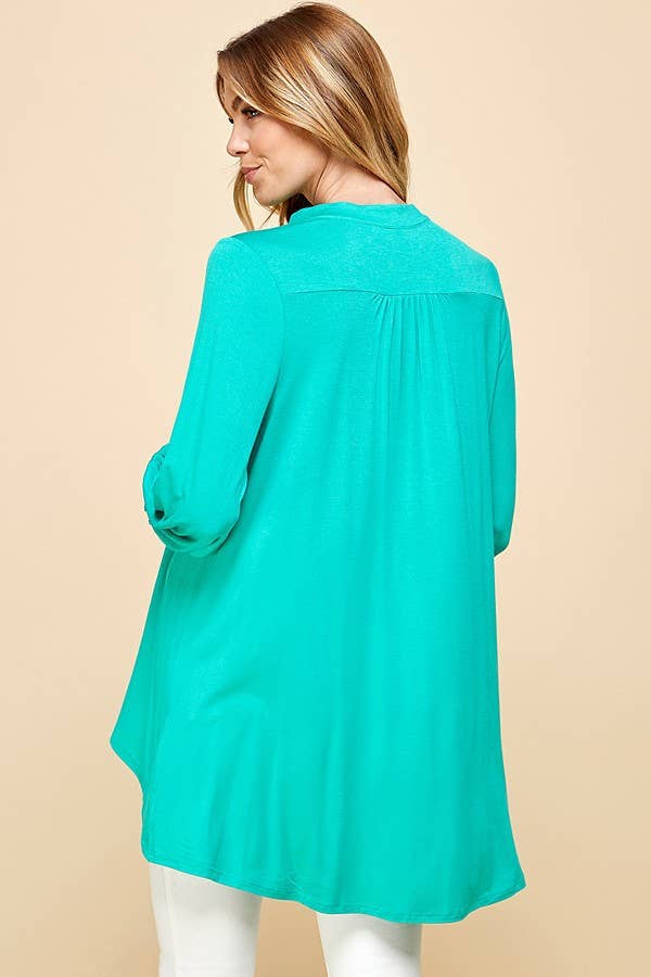ST4061 - WOMEN SOLID COLLAR BAND WRAP TOP WITH TIE LACES