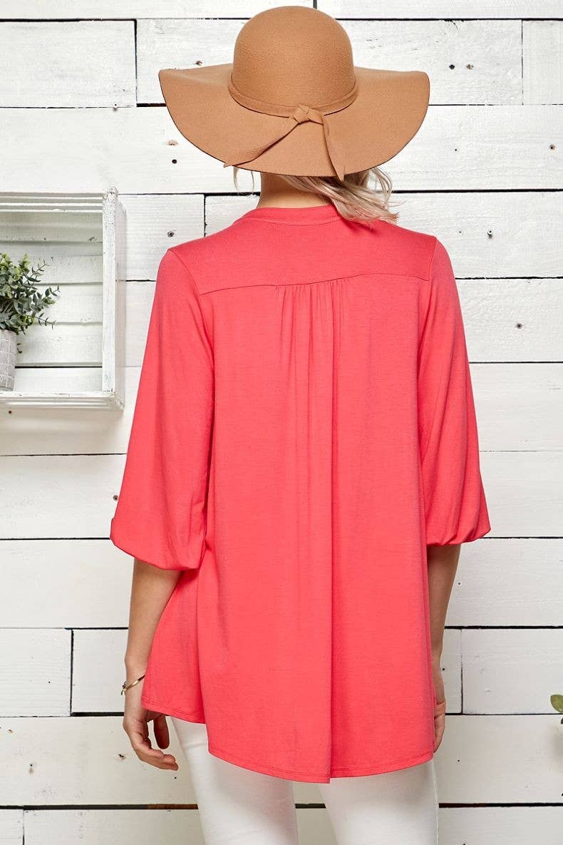ST4061 - WOMEN SOLID COLLAR BAND WRAP TOP WITH TIE LACES