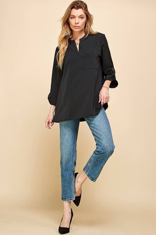 SPT5205. - WOMEN FRONT POCKET SOLID SLIT OPEN LOOSE FIT TOP CORAL