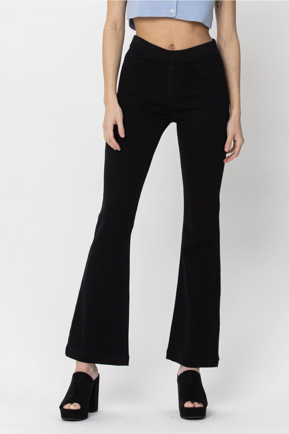 Black Mid Rise Petite Flare Jegging