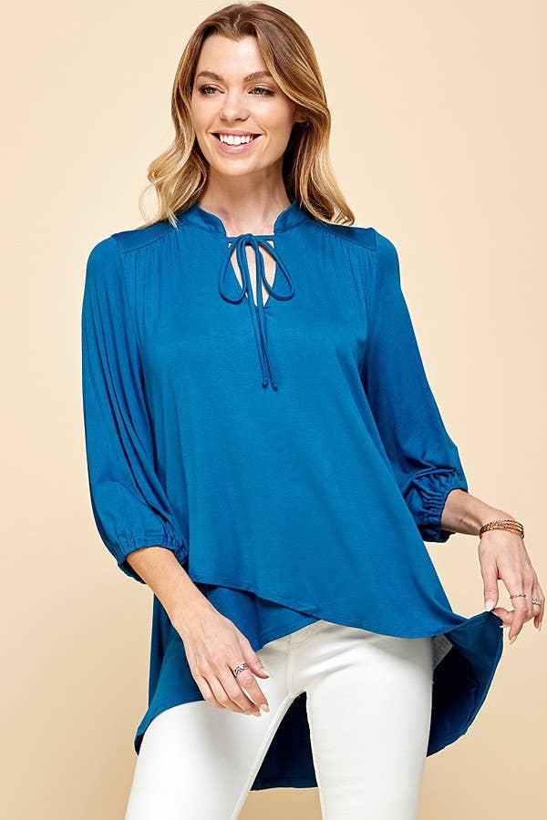 ST4061 - WOMEN SOLID COLLAR BAND WRAP TOP WITH TIE LACES