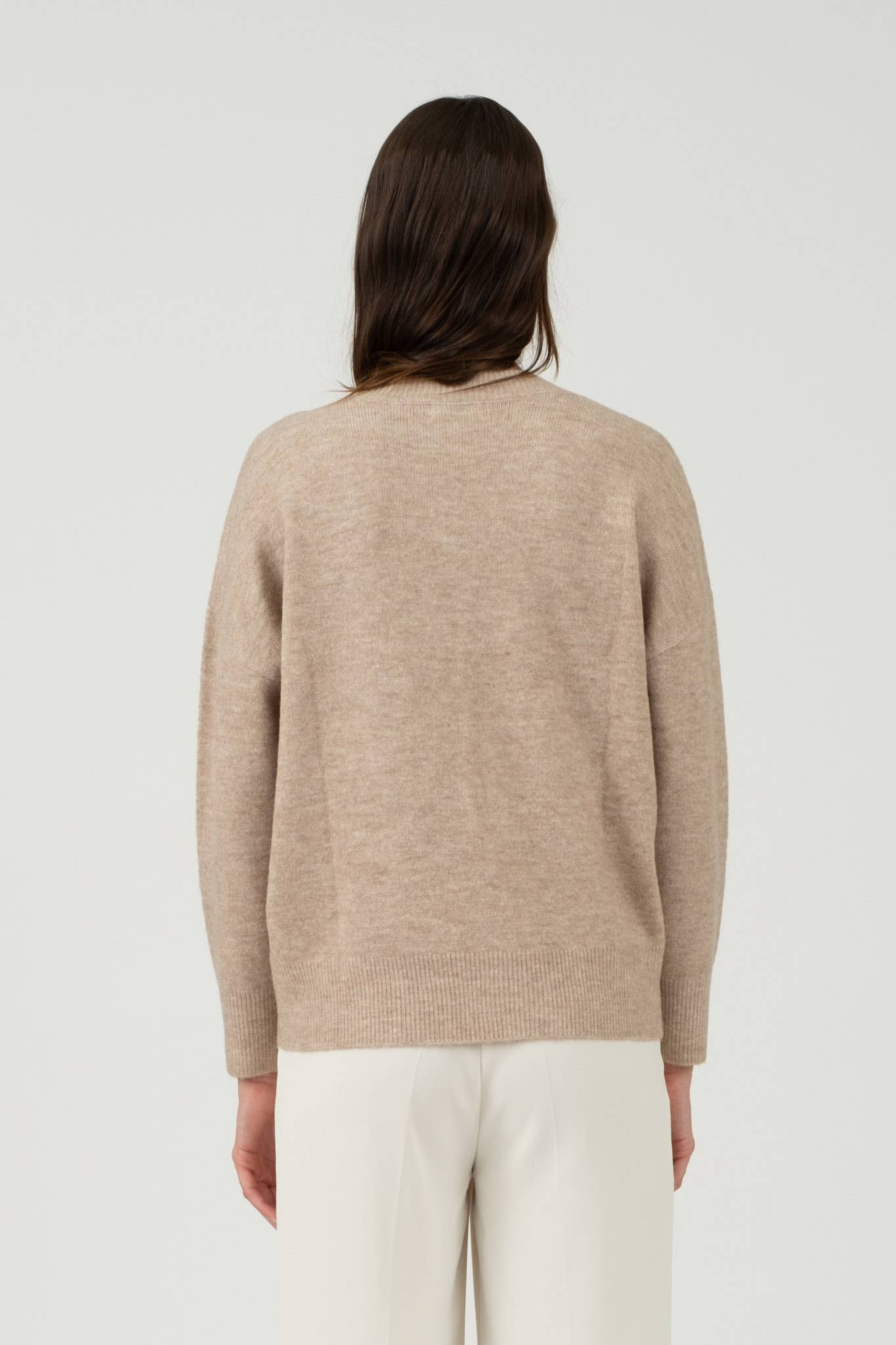 SOLID V NECK DROP SHOULDER KNIT SWEATER